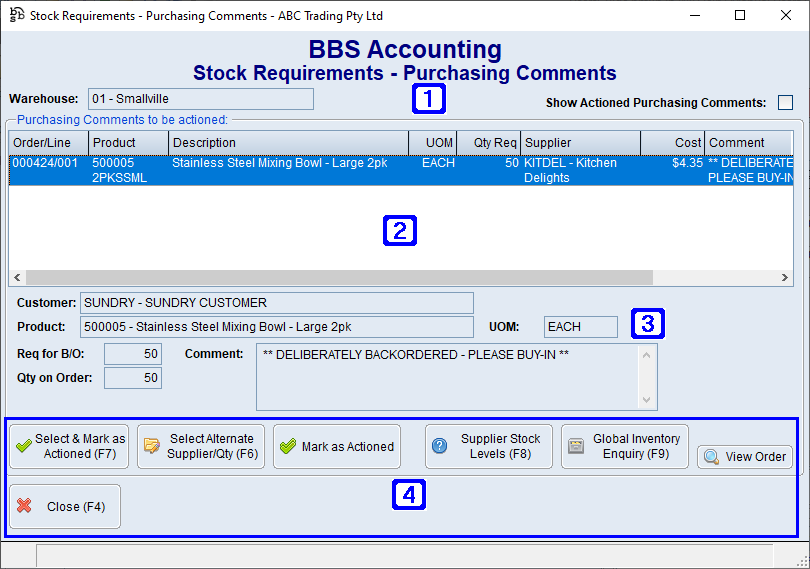 Stock Requirements - Purchasing Comments Screen Stock Requirements - Purchasing Comments Screen