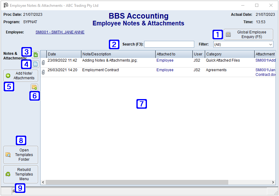 Employee Notes & Attachments Screen Employee Notes & Attachments Screen
