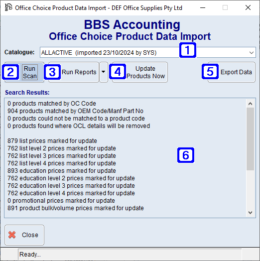 Office Choice Product Data Import Screen