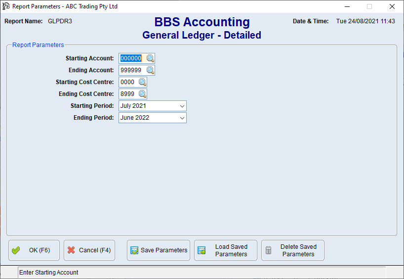 General Ledger - Detailed Screen