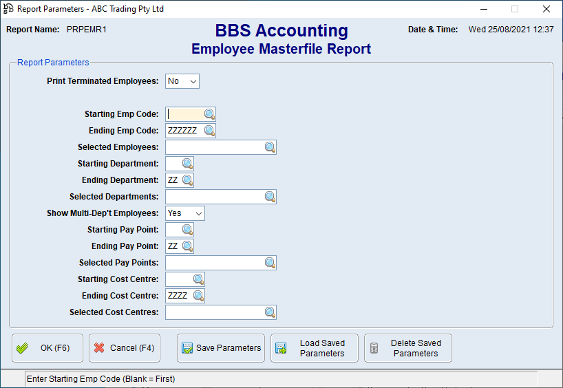 Employee Masterfile Report Screen Employee Masterfile Report Screen
