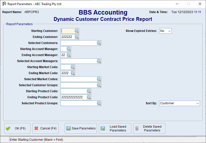 Dynamic Customer Contract Price Report Screen Dynamic Customer Contract Price Report Screen