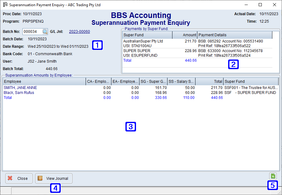 Superannuation Payment Enquiry Screen