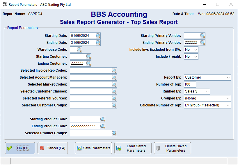 Sales Report Generator - Top Sales Report Screen