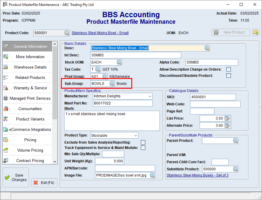 Product Masterfile Maintenance - General Information Tab Screen Product Masterfile Maintenance - General Information Tab Screen