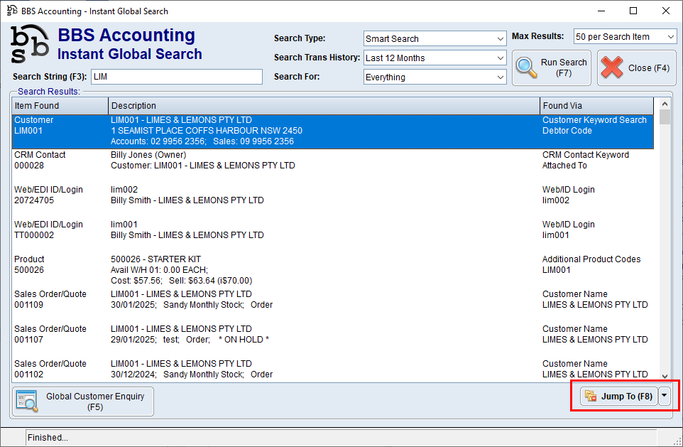 Instant Global Search (F11) Screen Instant Global Search (F11) Screen