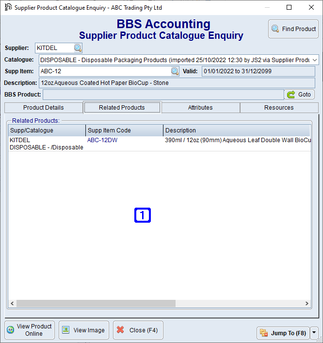 Supplier Product Catalogue Enquiry Screen - Related Products Tab Supplier Product Catalogue Enquiry Screen - Related Products Tab
