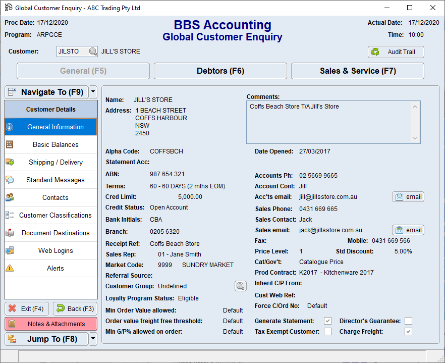 Example of the Global Enquiry looking up a Customer Example of the Global Enquiry looking up a Customer