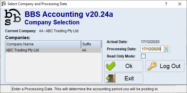 Company & Date Selection Screen Company & Date Selection Screen